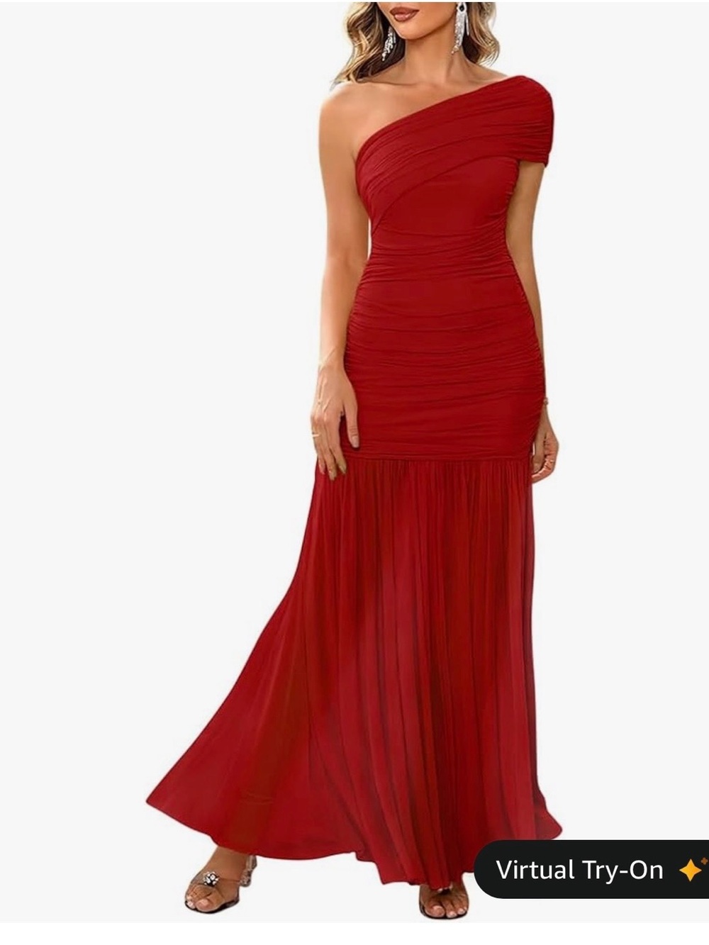 LAGSHIAN Red One Shoulder Ruched Formal Maxi Dress Size Small – NEW